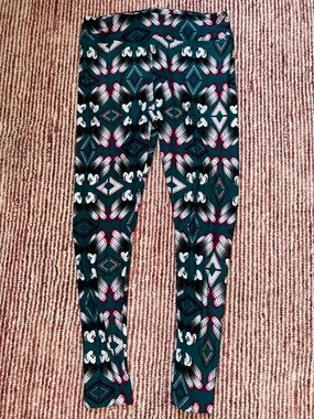 LuLaRoe Teal, Pink, Black & White Geometric Mickey Leggings